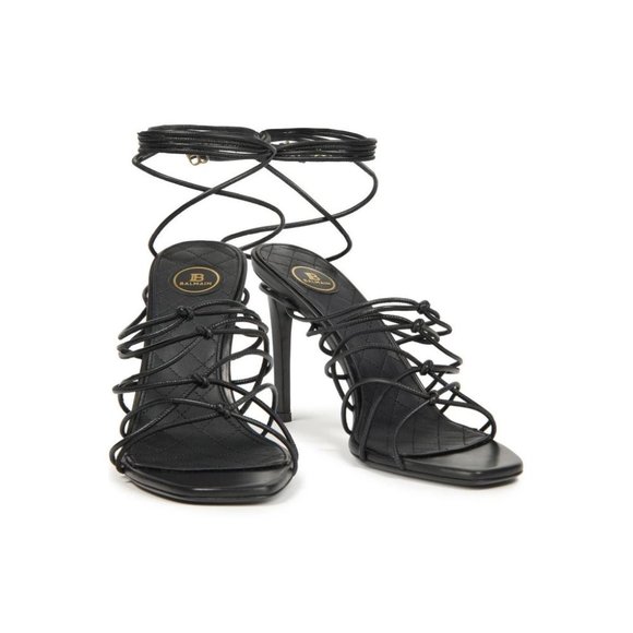 BALMAIN New 39 Black Leather Mikki Lace-up Sandals - Picture 1 of 12